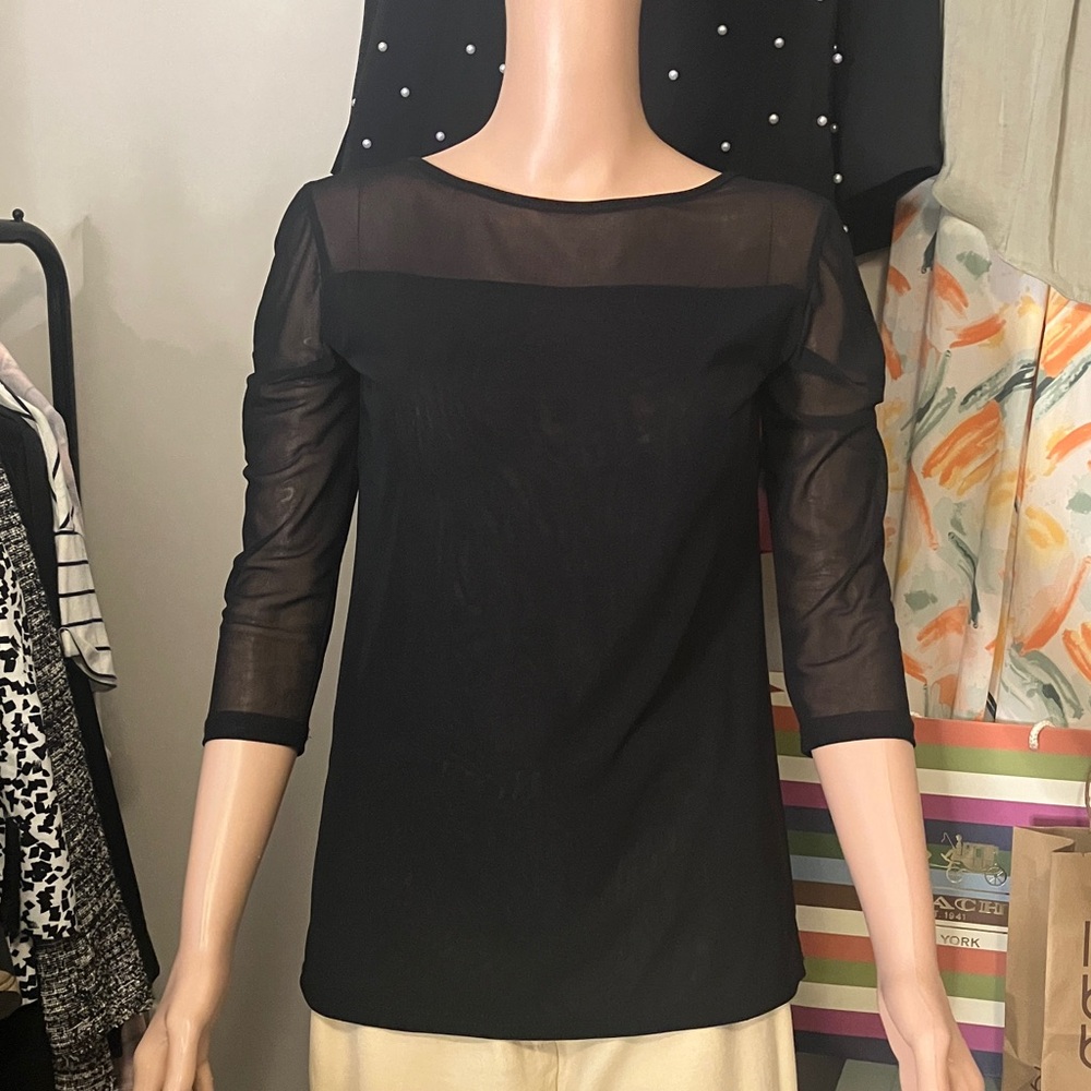 Mechant Elegant Black Blouse with Sheer Sleeves